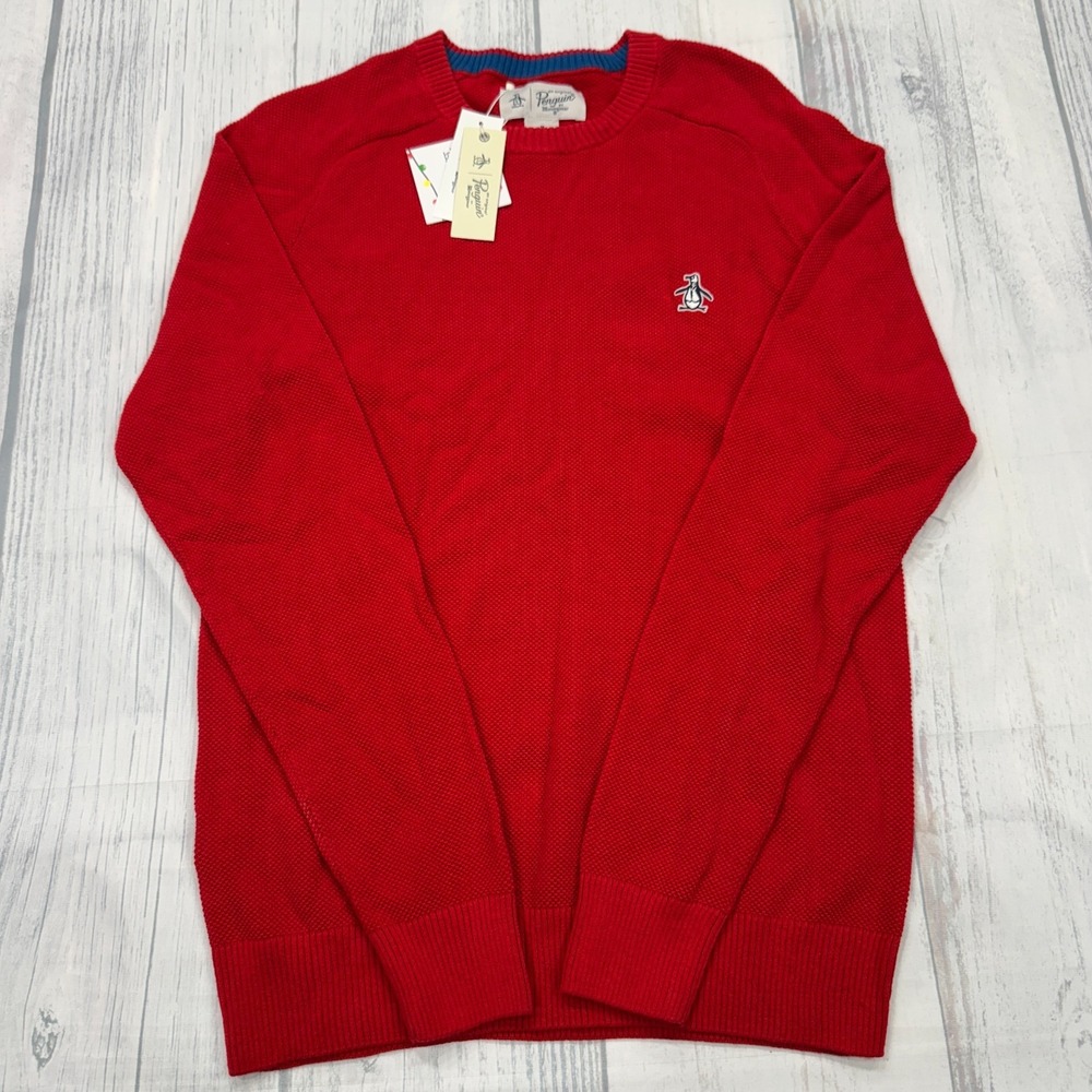 NWT Original Penguin Crewneck Sweater Medium Cherry Red Pullover Mens